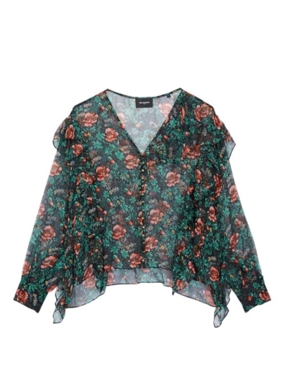 The Kooples Tops - The Kooples Silk Floral Ruffle Blouse Sheer Poppy Field Print Romantic Top